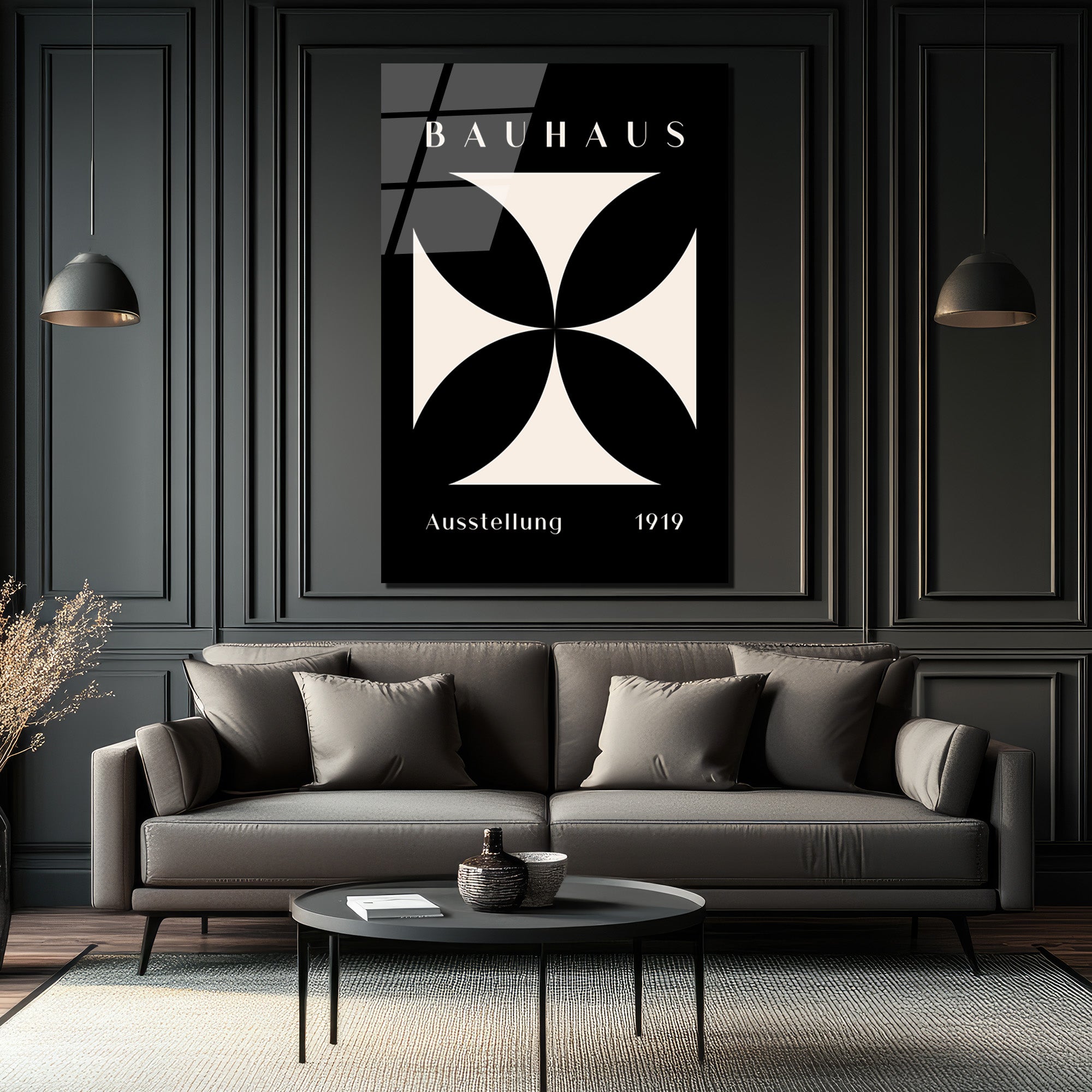 Bauhaus Minimalist Geometrik Cam Tablo - Siyah Beyaz Sanat Eseri