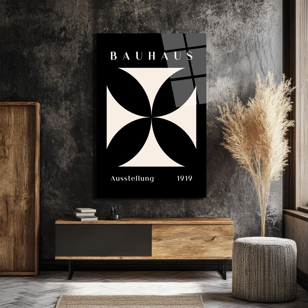 Bauhaus Minimalist Geometrik Cam Tablo - Siyah Beyaz Sanat Eseri