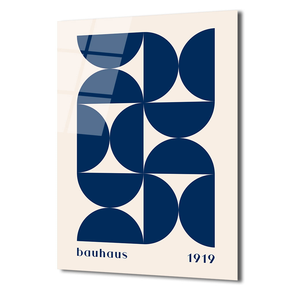 Bauhaus Mavi Geometrik Desen Cam Tablo - Modern Sanat Duvar Dekoru