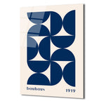 Bauhaus Mavi Geometrik Desen Cam Tablo - Modern Sanat Duvar Dekoru