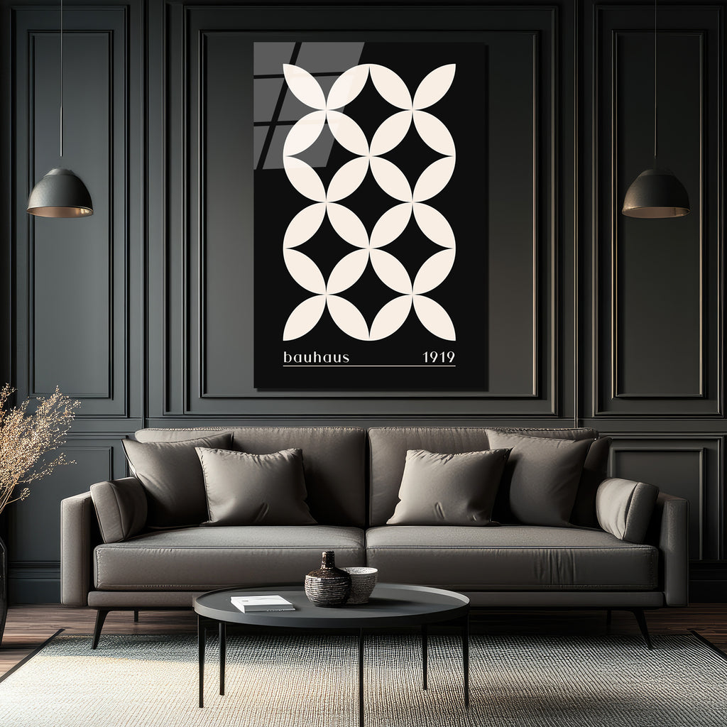 Bauhaus 1919 Geometrik Minimalist Desenli Cam Tablo