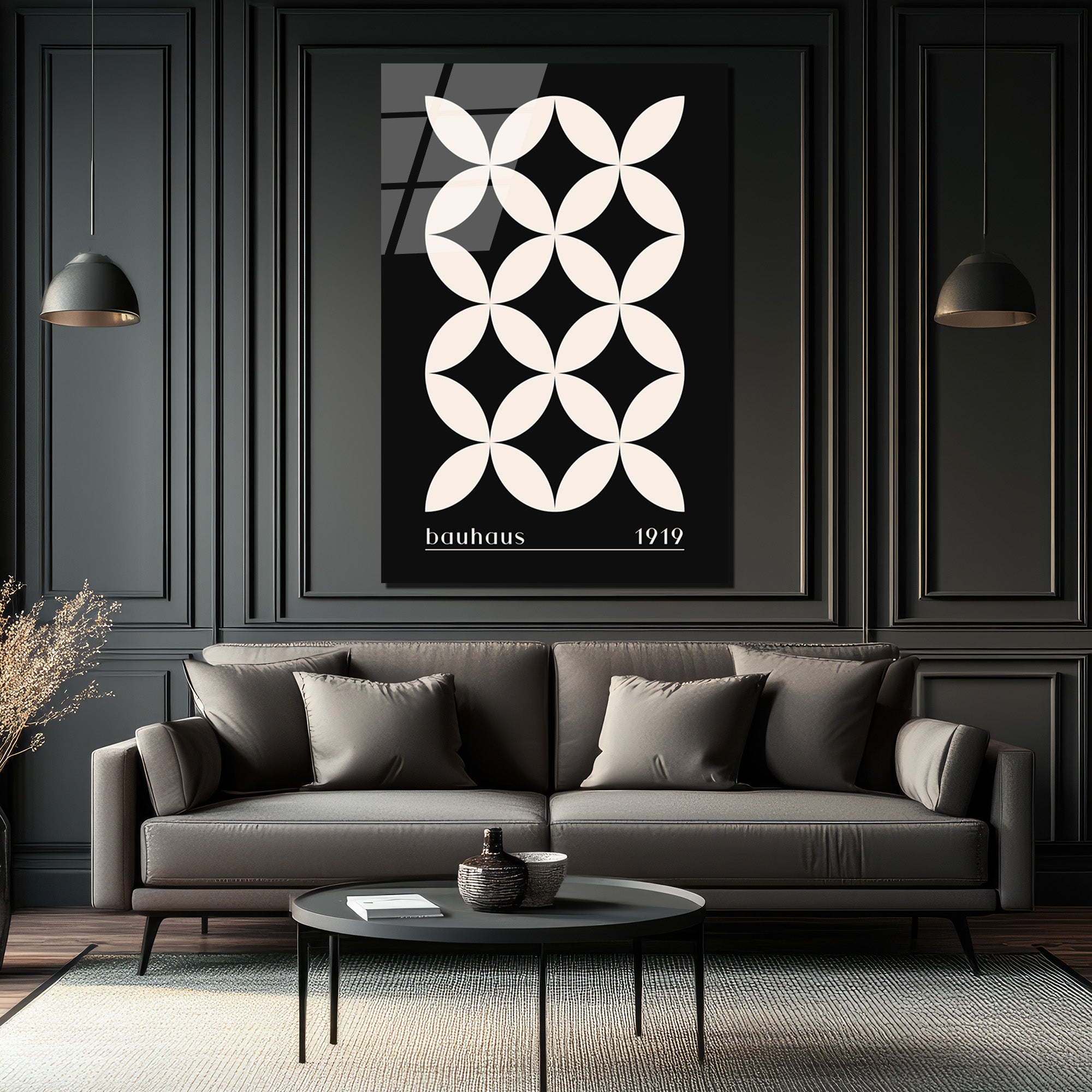 Bauhaus 1919 Geometrik Minimalist Desenli Cam Tablo