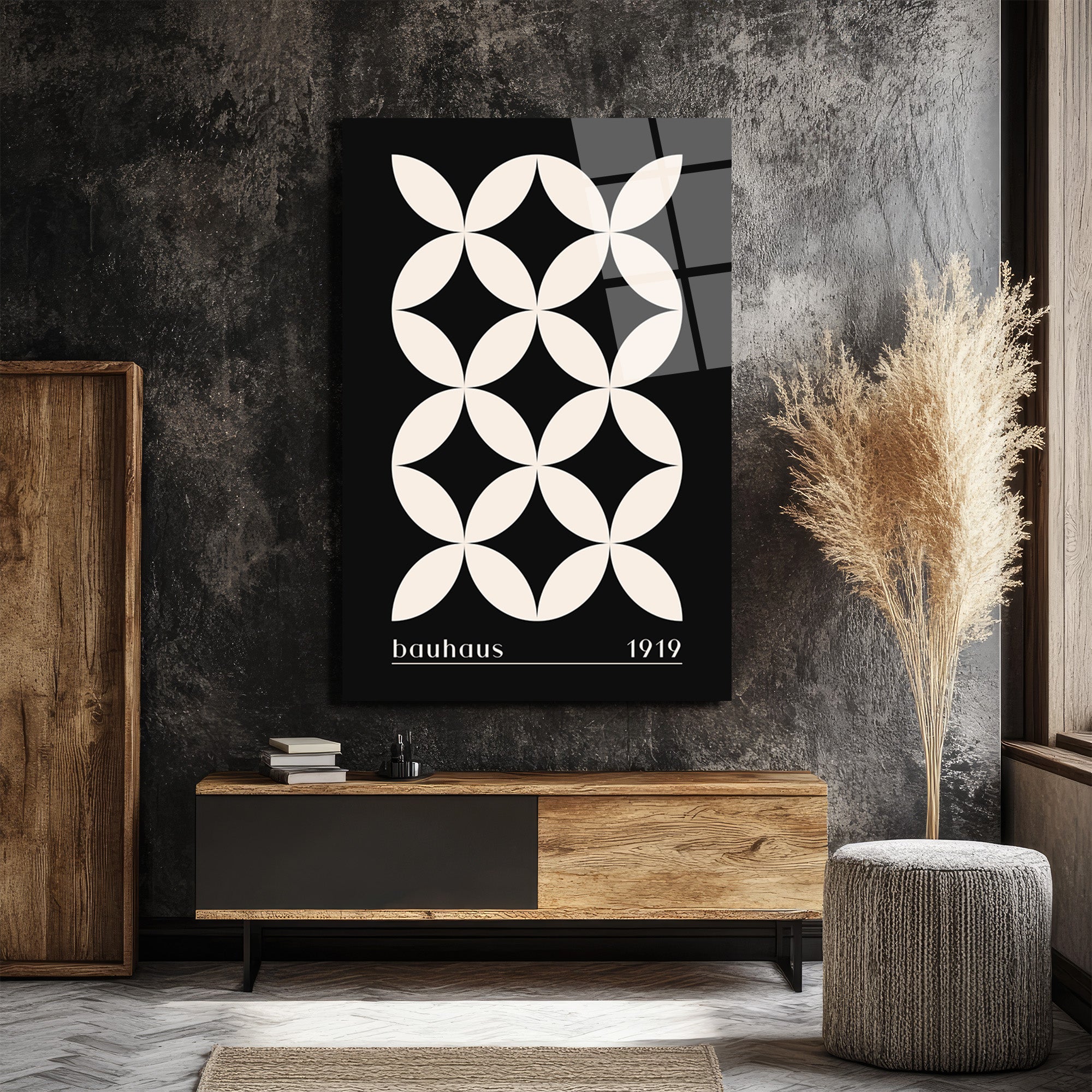 Bauhaus 1919 Geometrik Minimalist Desenli Cam Tablo