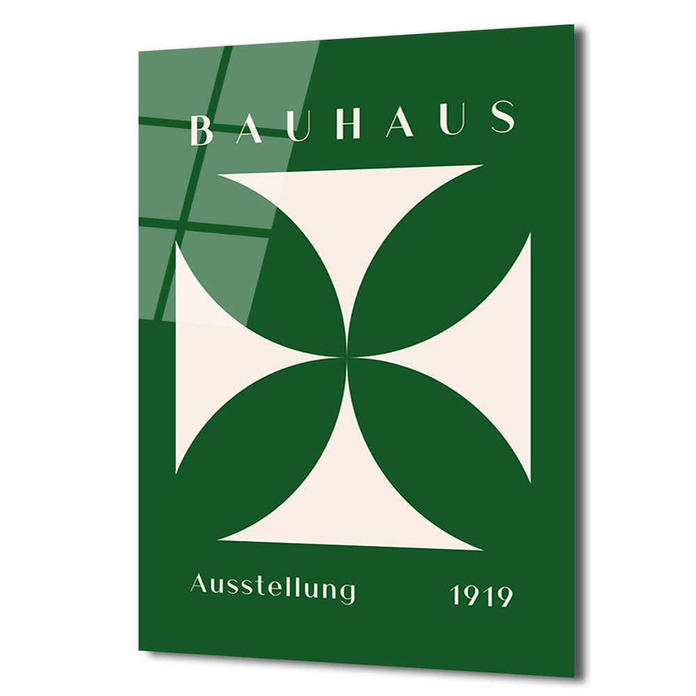 Bauhaus 1919 Yeşil Geometrik Desenli Modern Cam Tablo