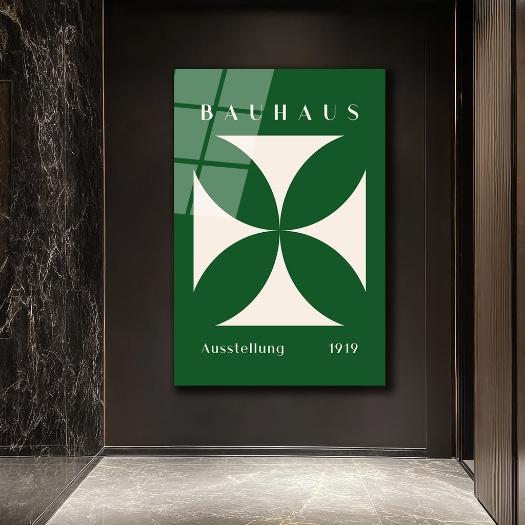 Bauhaus 1919 Yeşil Geometrik Desenli Modern Cam Tablo