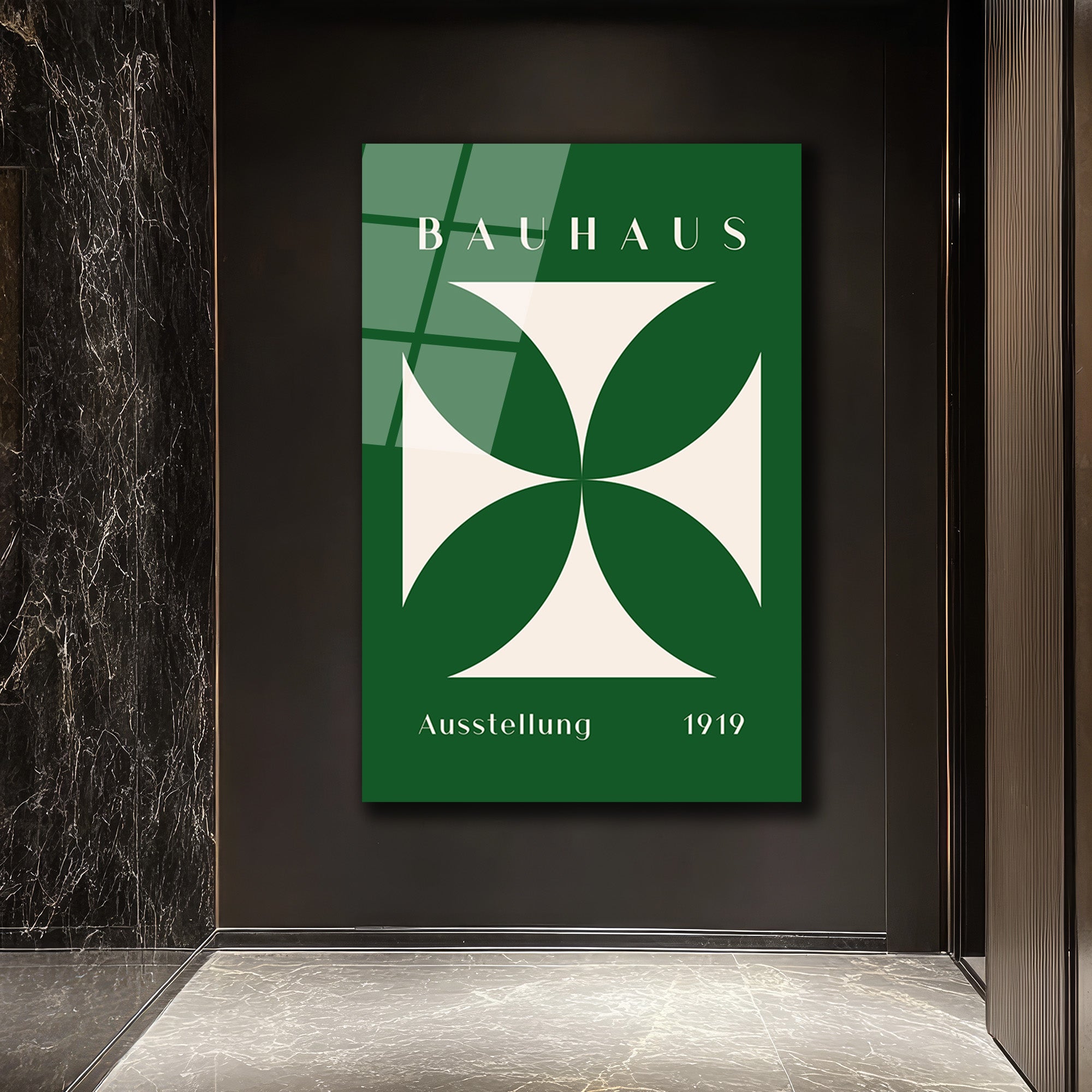 Bauhaus 1919 Yeşil Geometrik Desenli Modern Cam Tablo