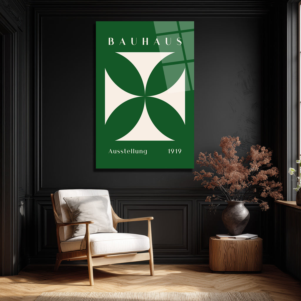 Bauhaus 1919 Yeşil Geometrik Desenli Modern Cam Tablo