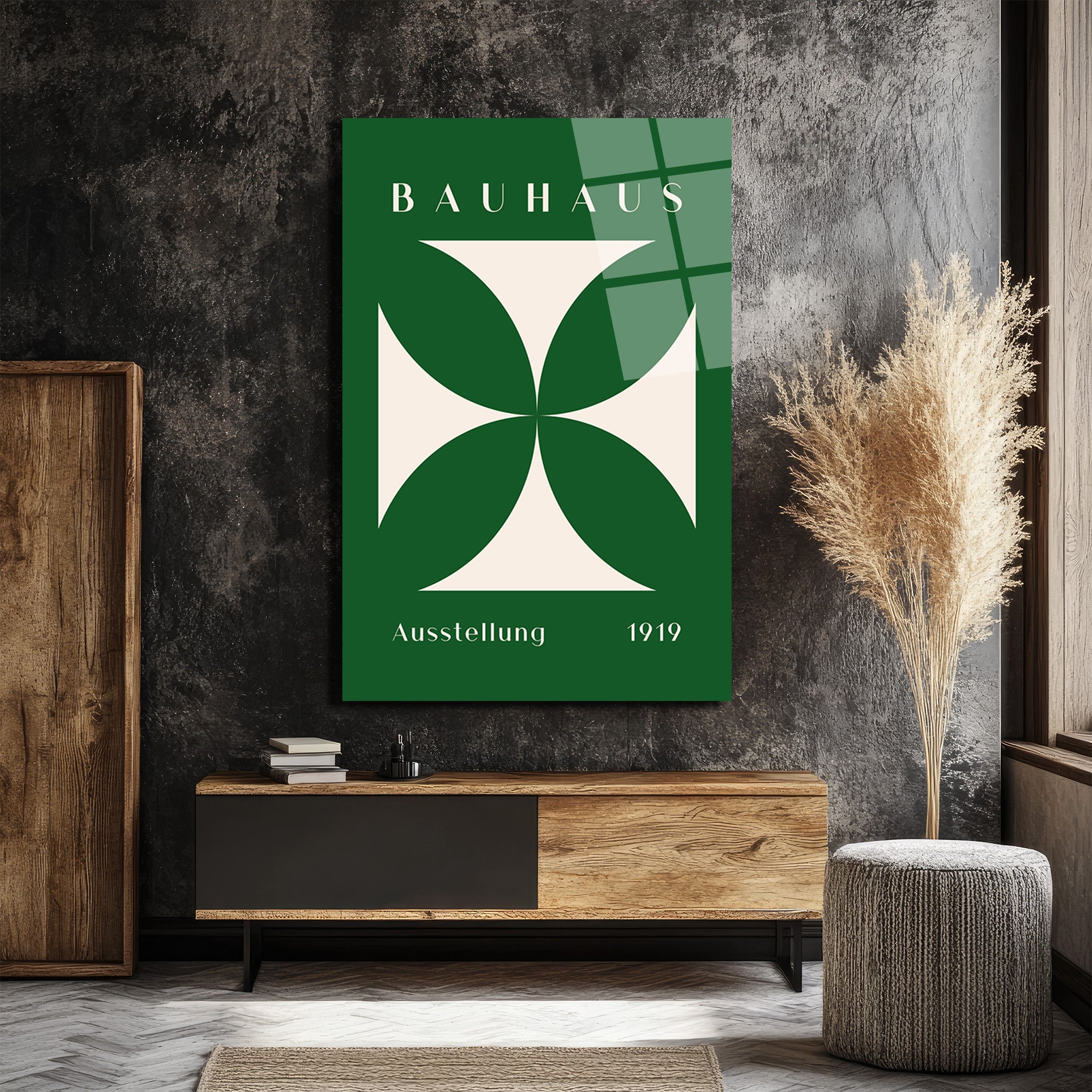 Bauhaus 1919 Yeşil Geometrik Desenli Modern Cam Tablo