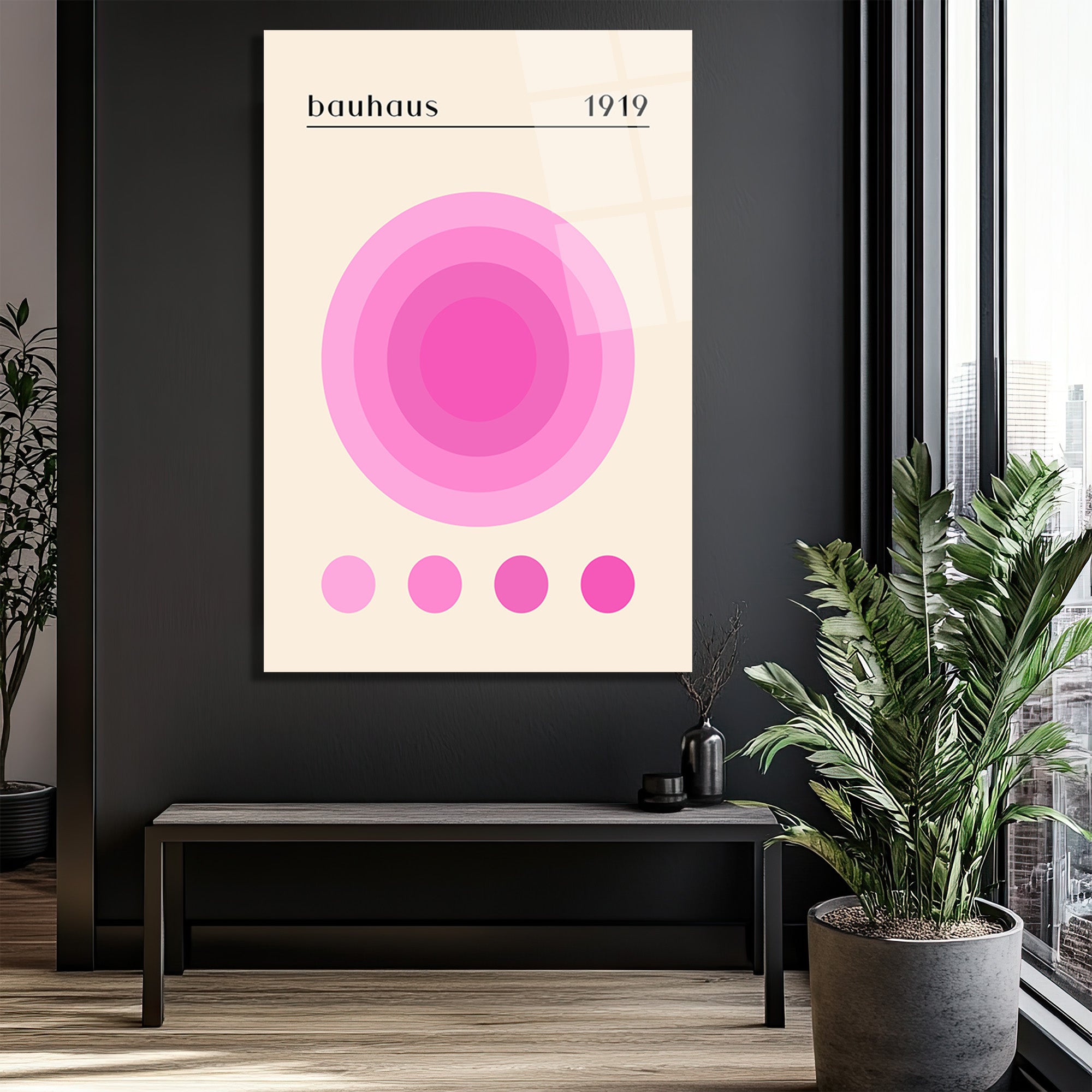 Bauhaus 1919 Pembe Daireler Modern Tasarım Cam Tablo