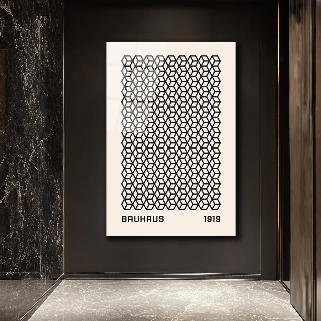 Bauhaus Geometrik Küpler Cam Tablo - Minimalist Sanat Dekorasyonu