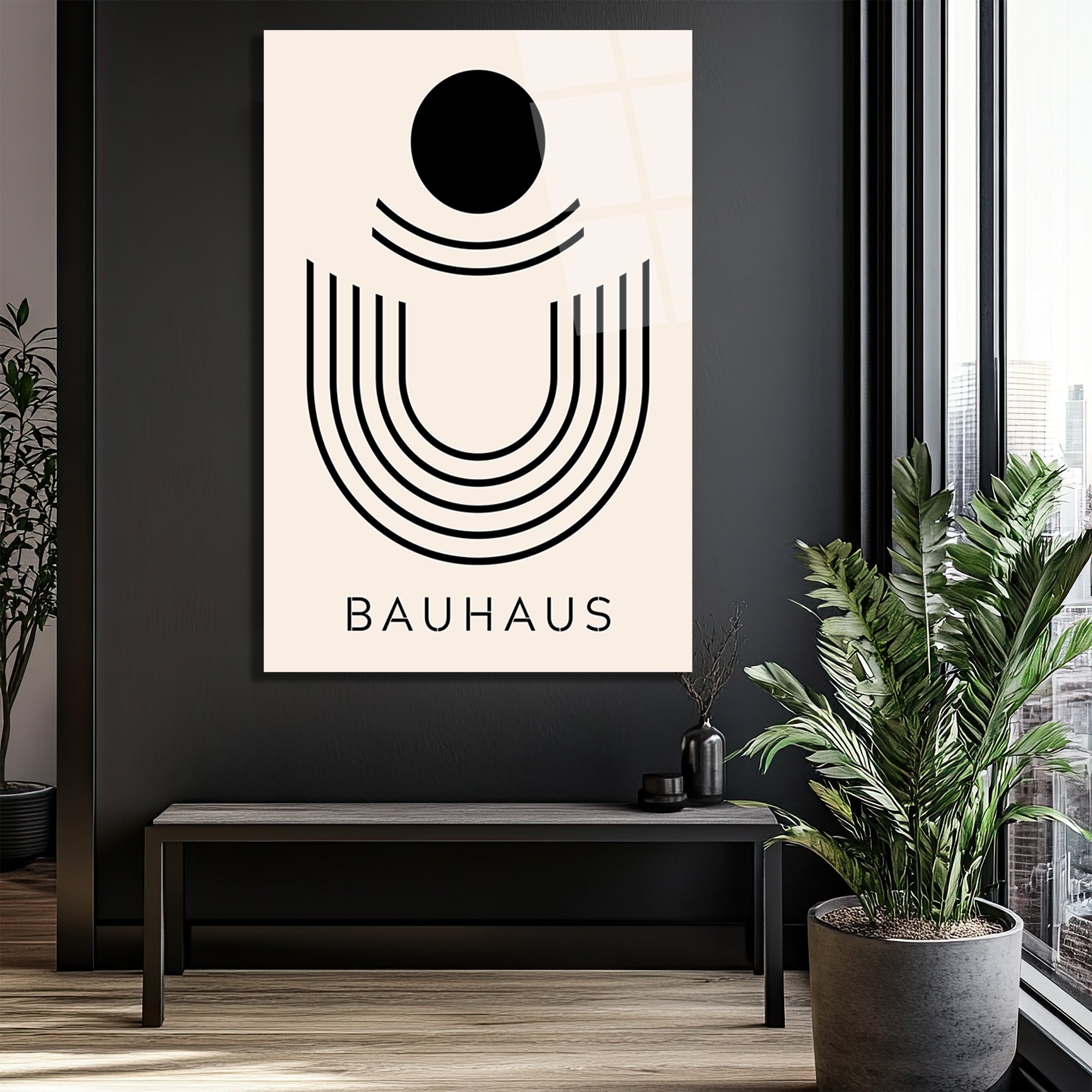 Bauhaus Minimalist Geometrik Sanat Cam Tablo