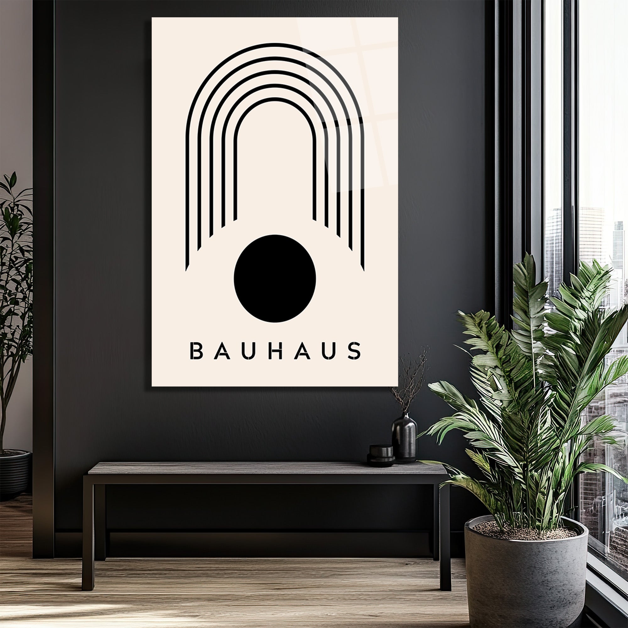 Bauhaus Siyah Geometrik Minimalist Cam Tablo