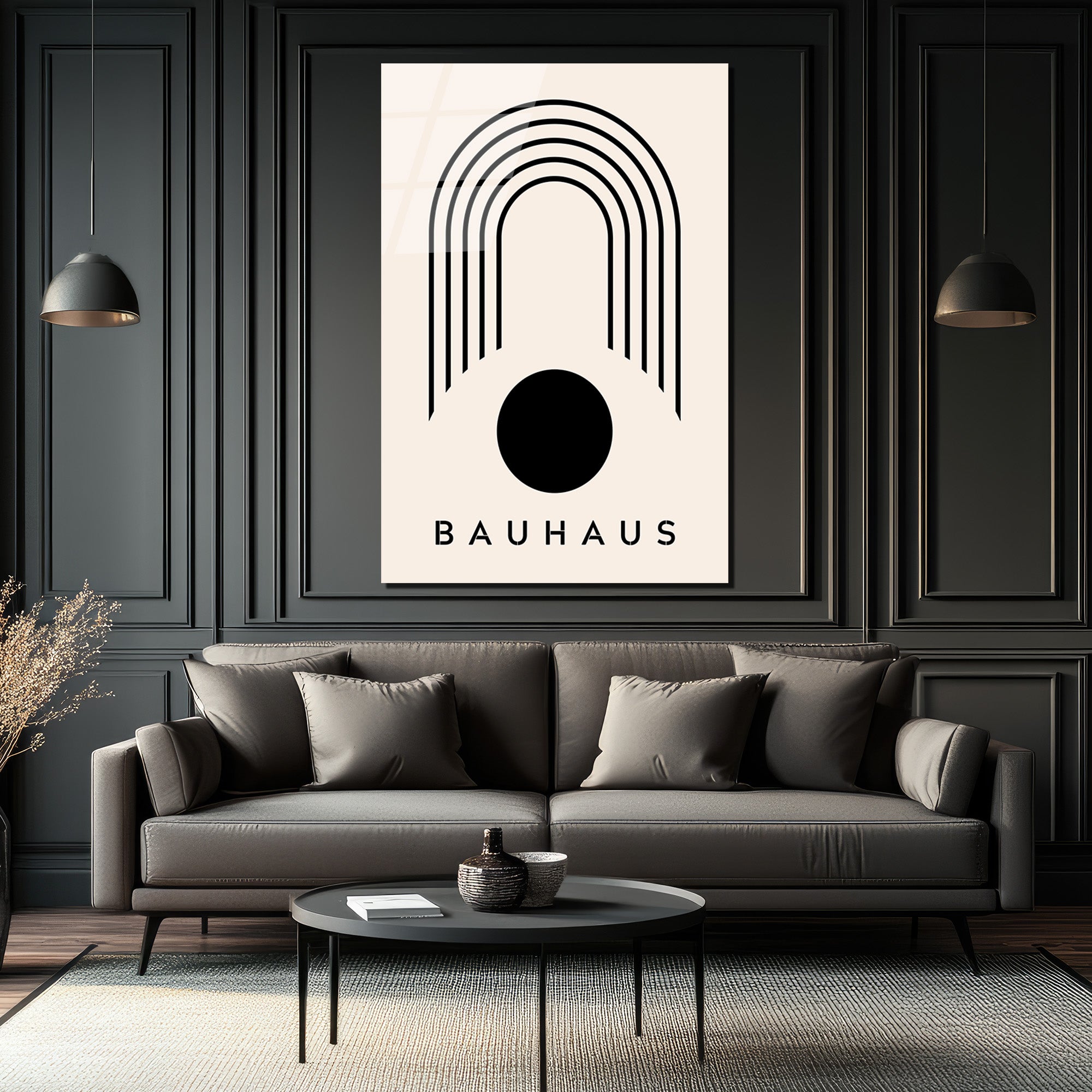 Bauhaus Siyah Geometrik Minimalist Cam Tablo