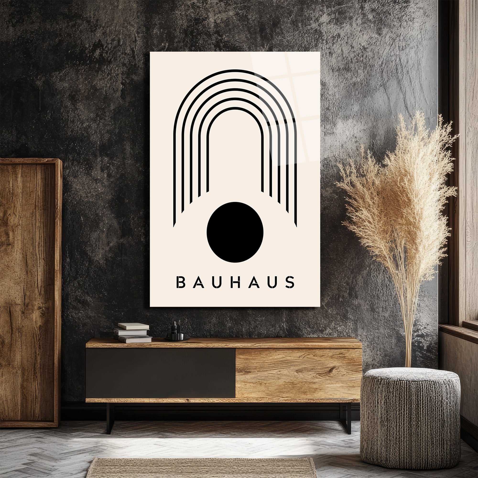 Bauhaus Siyah Geometrik Minimalist Cam Tablo