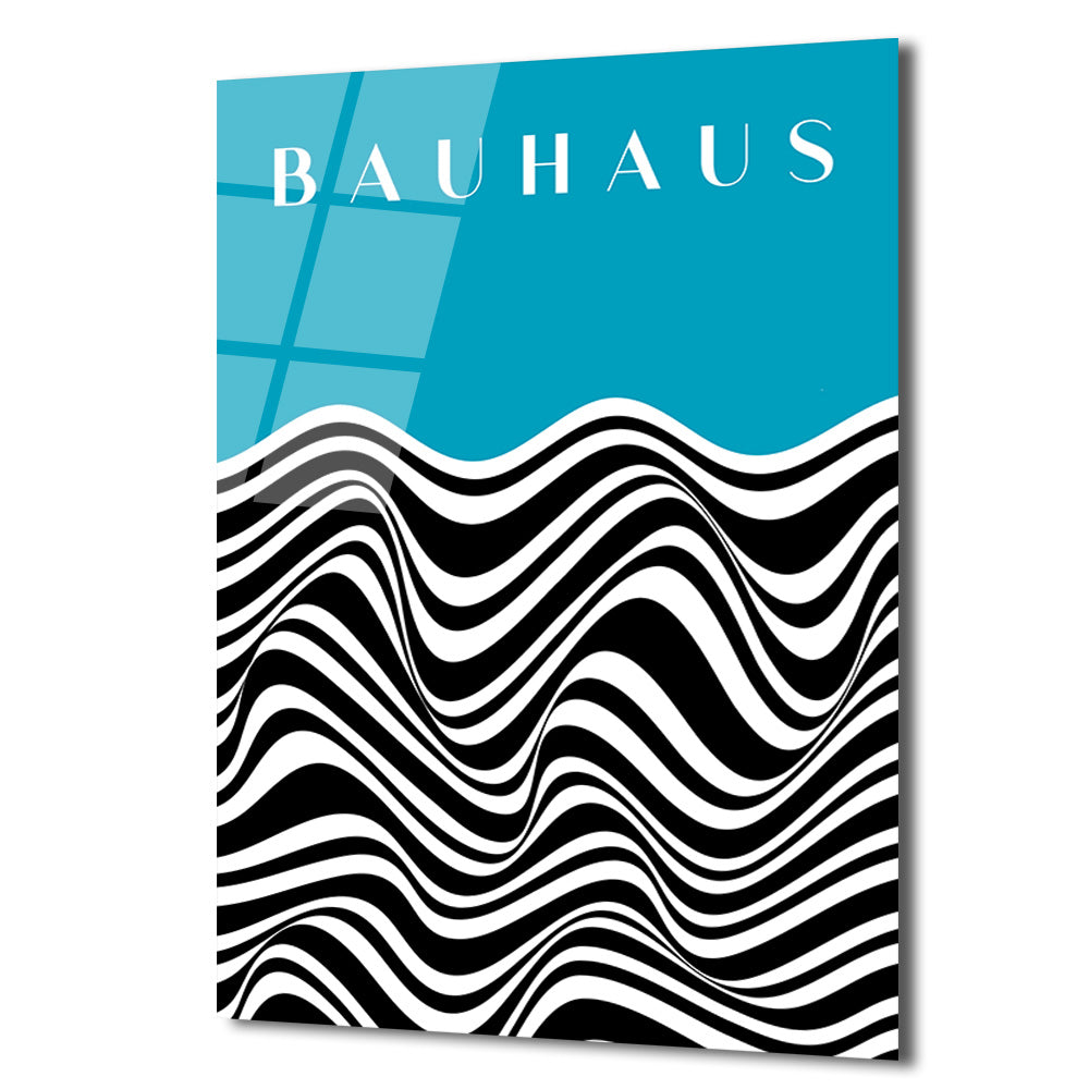 Bauhaus Esintili Dalgalı Optik İllüzyon Cam Tablo