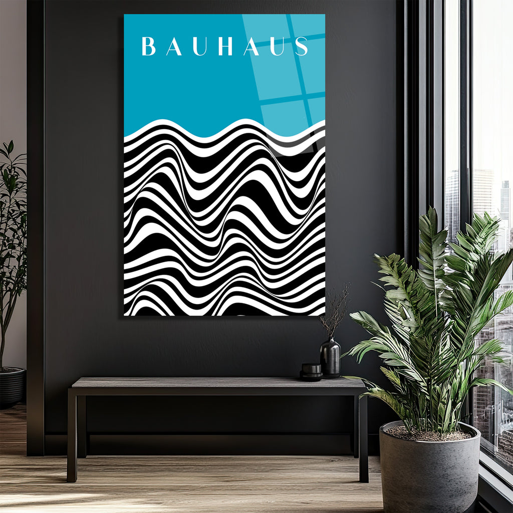 Bauhaus Esintili Dalgalı Optik İllüzyon Cam Tablo
