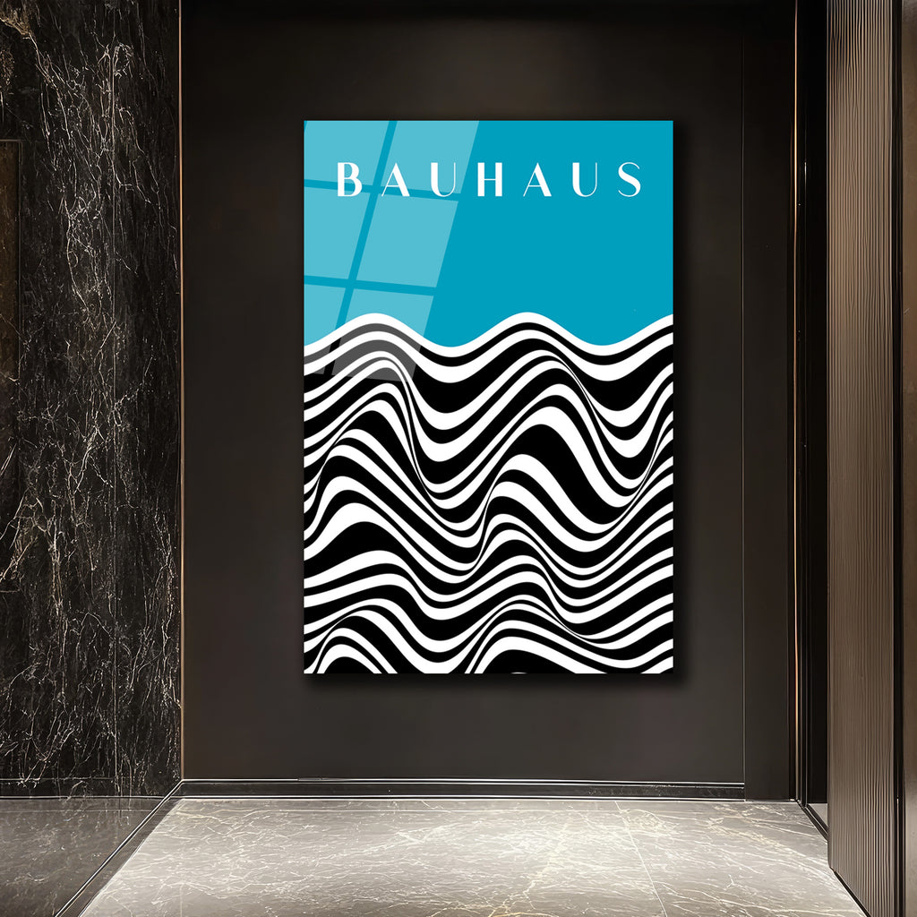 Bauhaus Esintili Dalgalı Optik İllüzyon Cam Tablo
