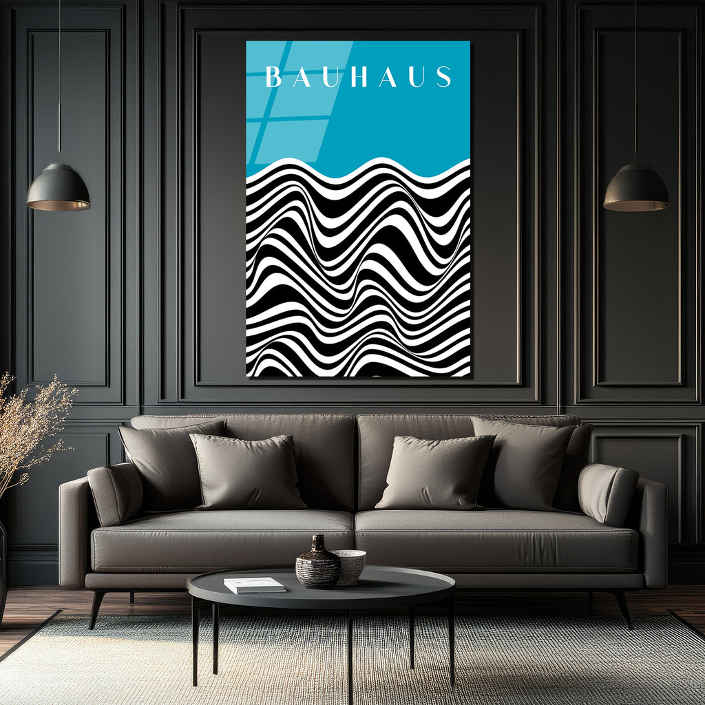 Bauhaus Esintili Dalgalı Optik İllüzyon Cam Tablo