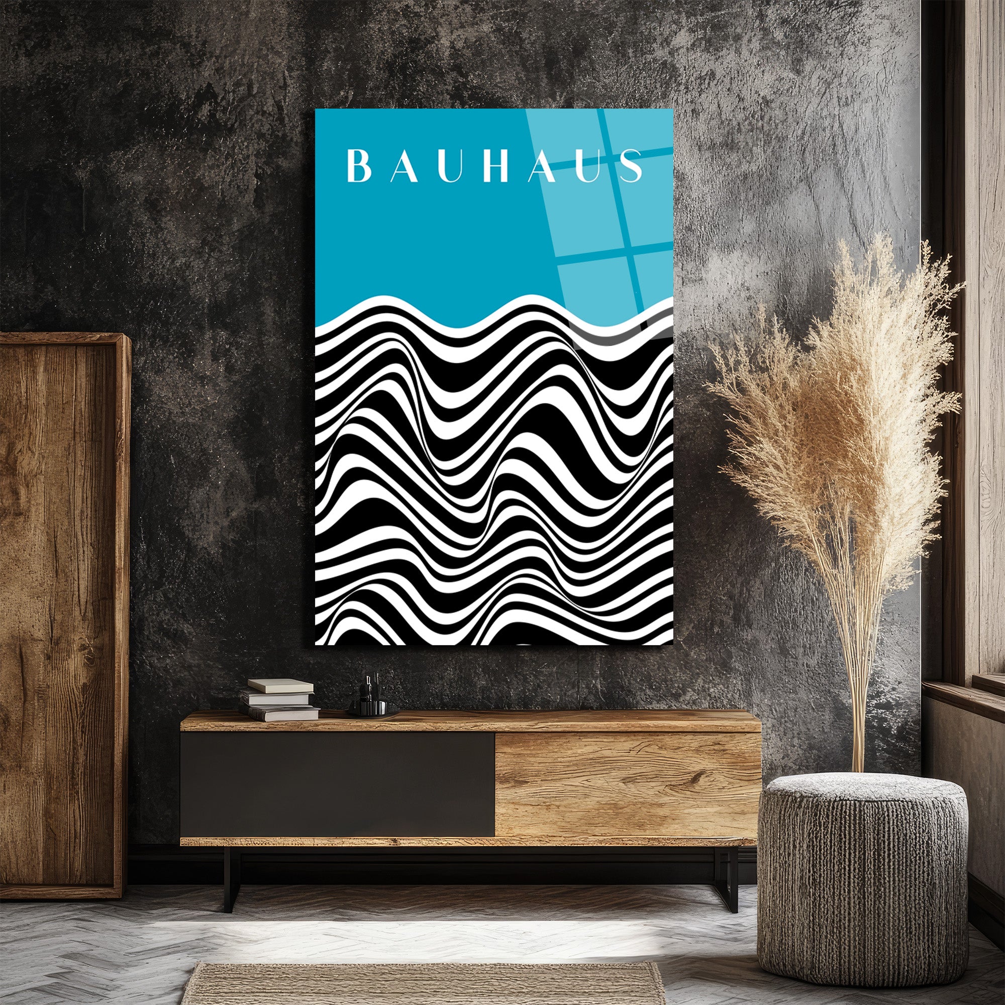 Bauhaus Esintili Dalgalı Optik İllüzyon Cam Tablo