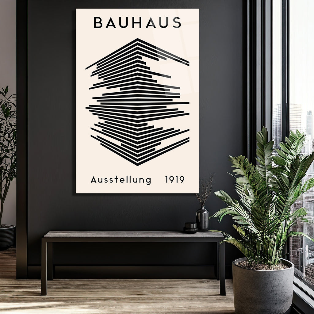 Bauhaus Soyut Çizgiler Modern Tasarım Cam Tablo