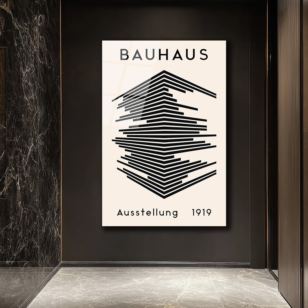 Bauhaus Soyut Çizgiler Modern Tasarım Cam Tablo