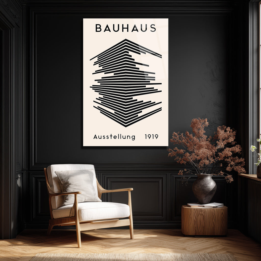 Bauhaus Soyut Çizgiler Modern Tasarım Cam Tablo