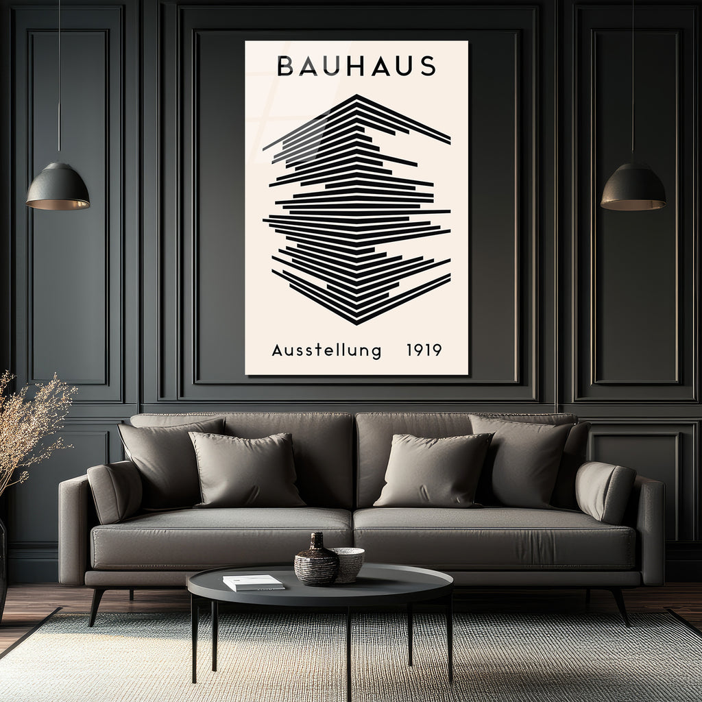 Bauhaus Soyut Çizgiler Modern Tasarım Cam Tablo