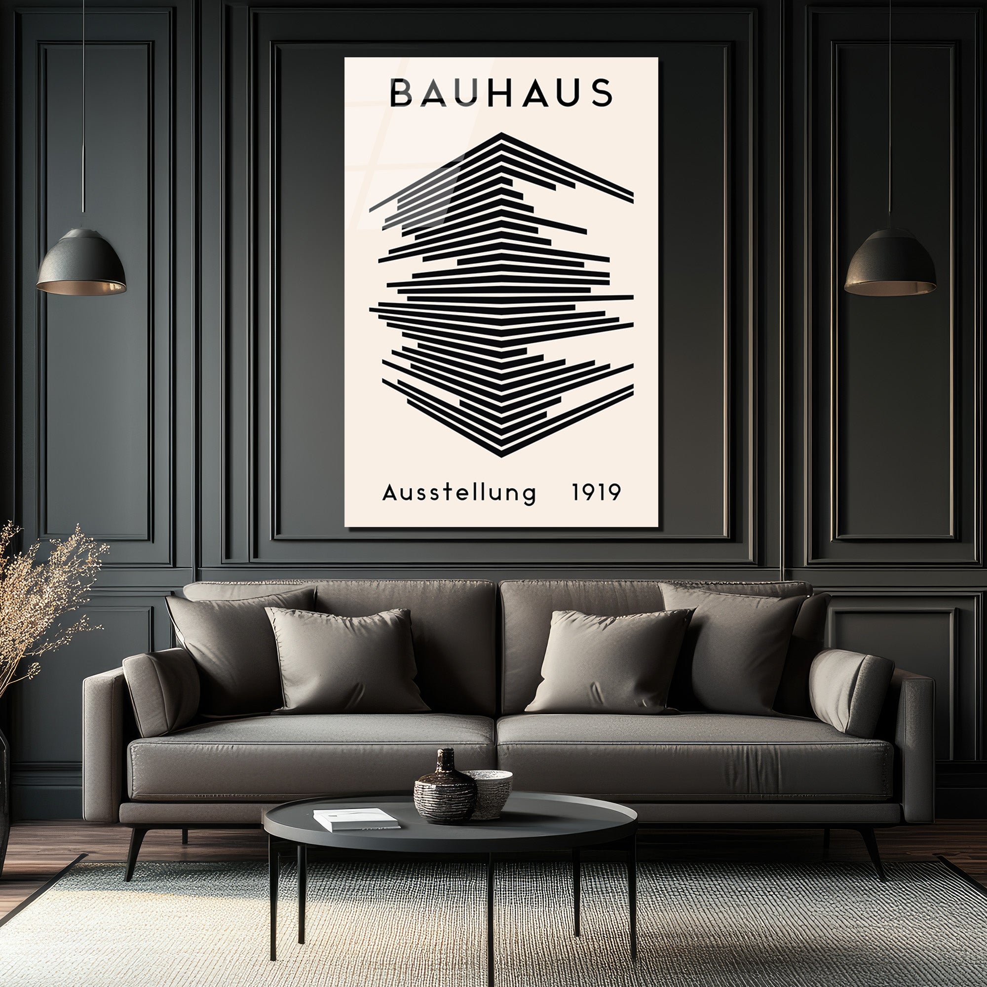 Bauhaus Soyut Çizgiler Modern Tasarım Cam Tablo