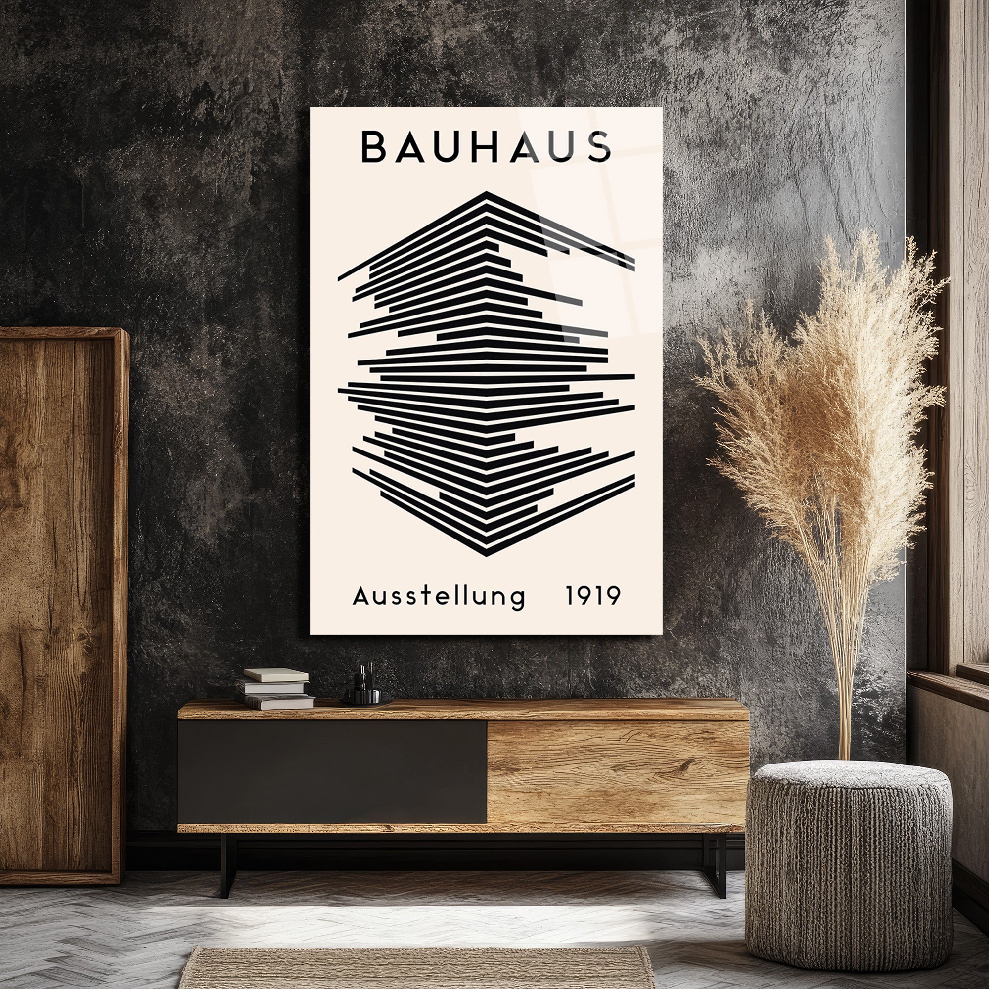 Bauhaus Soyut Çizgiler Modern Tasarım Cam Tablo