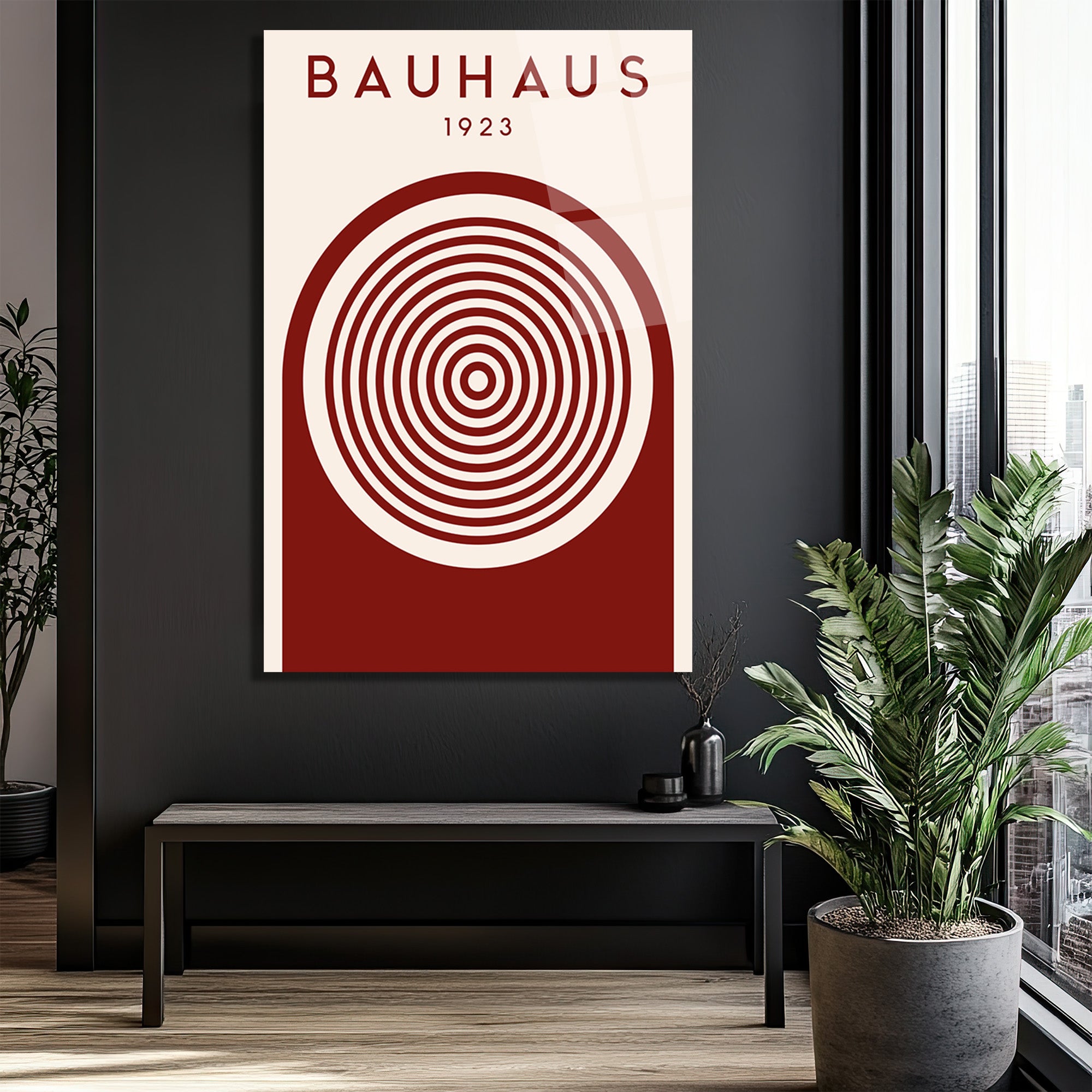 Bauhaus 1923 Geometrik Desenli Modern Cam Tablo