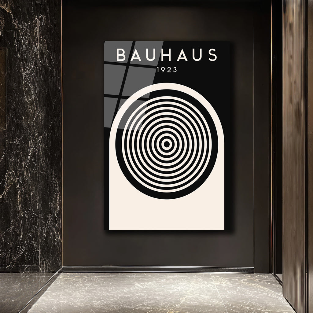 Bauhaus 1923 Minimalist Siyah Beyaz Cam Tablo