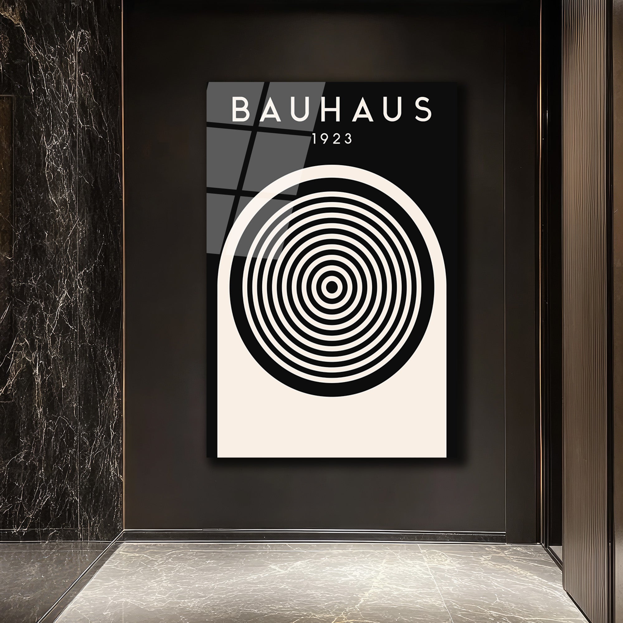 Bauhaus 1923 Minimalist Siyah Beyaz Cam Tablo