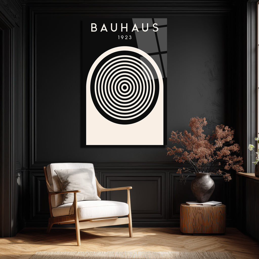 Bauhaus 1923 Minimalist Siyah Beyaz Cam Tablo