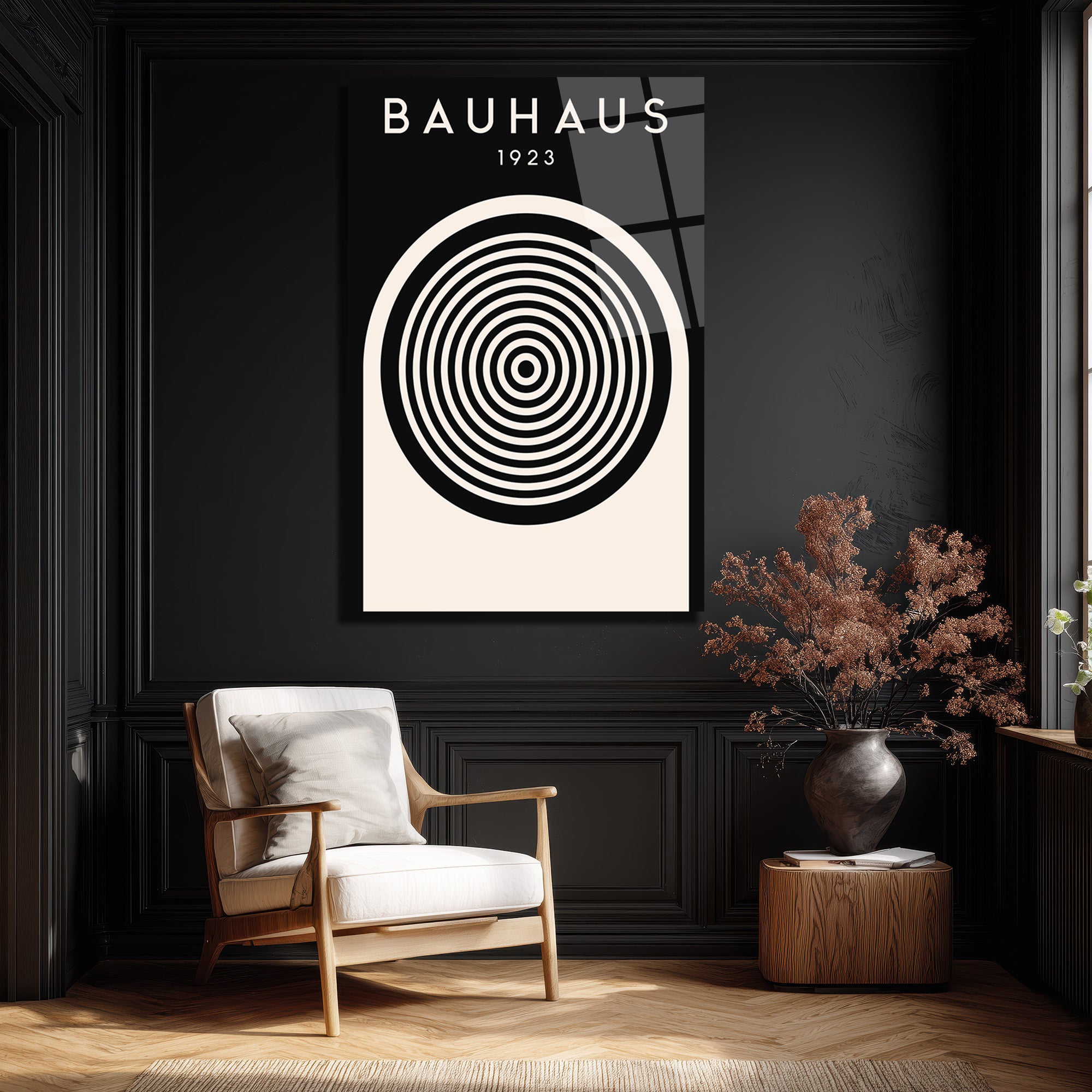 Bauhaus 1923 Minimalist Siyah Beyaz Cam Tablo