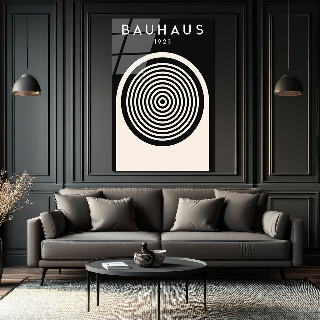 Bauhaus 1923 Minimalist Siyah Beyaz Cam Tablo