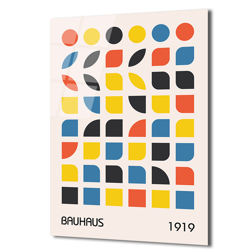 Bauhaus Geometrik Desenli Modern Sanat Cam Tablo