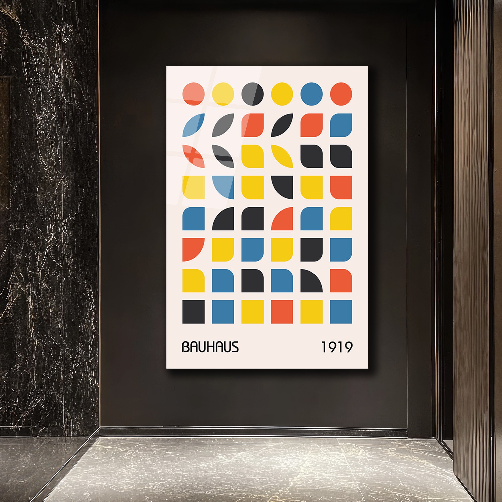 Bauhaus Geometrik Desenli Modern Sanat Cam Tablo