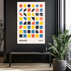 Bauhaus Geometrik Desenli Modern Sanat Cam Tablo