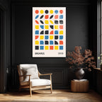 Bauhaus Geometrik Desenli Modern Sanat Cam Tablo