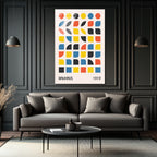 Bauhaus Geometrik Desenli Modern Sanat Cam Tablo