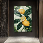 Canlı Limonlar ve Yeşil Yapraklar Cam Tablo - Ferahlatıcı Botanik Sanat