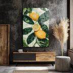 Canlı Limonlar ve Yeşil Yapraklar Cam Tablo - Ferahlatıcı Botanik Sanat