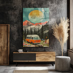 Dev Ay Altında Kamp Macerası Vintage Karavan Cam Tablo