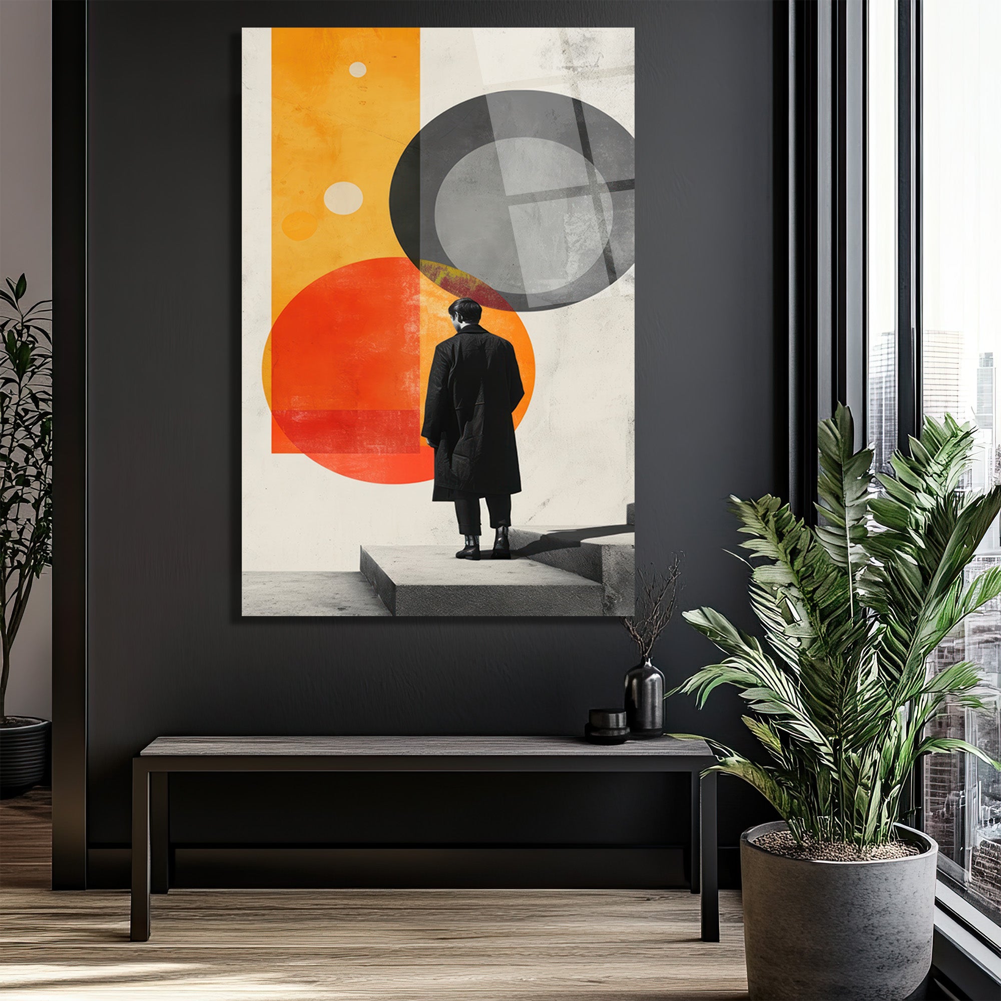 Modern Ruh Hali: Soyut Geometrik Figür Cam Tablo