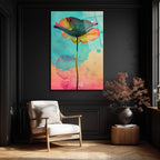 Canlı Renklerle Lotus Yaprağı Cam Tablo | Modern Sanat Duvar Dekoru