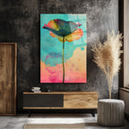 Canlı Renklerle Lotus Yaprağı Cam Tablo | Modern Sanat Duvar Dekoru