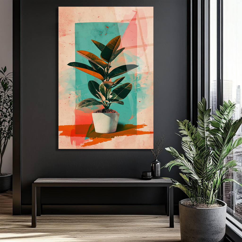 Sanatsal Ficus Cam Tablo: Modern Botanik Dokunuş