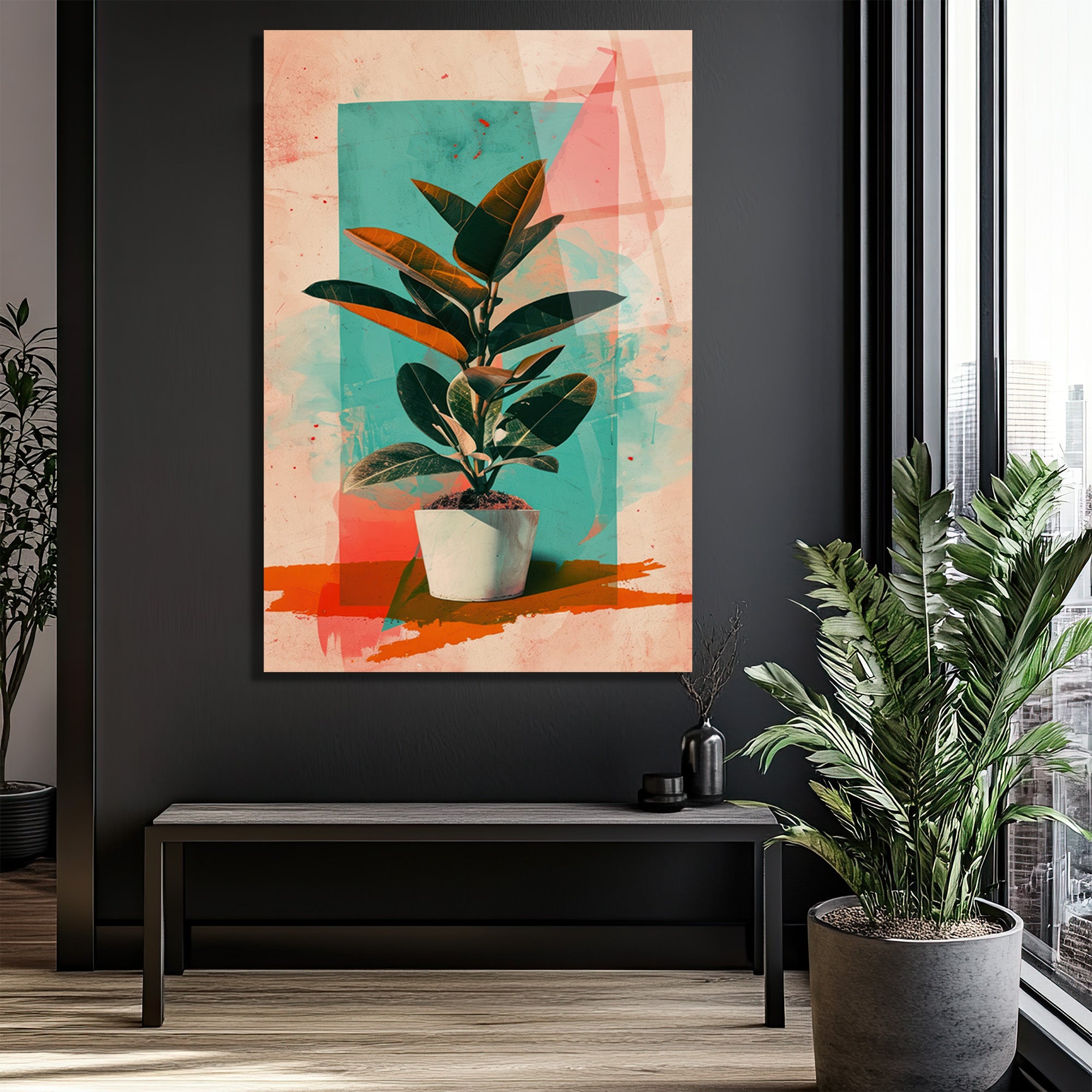 Sanatsal Ficus Cam Tablo: Modern Botanik Dokunuş