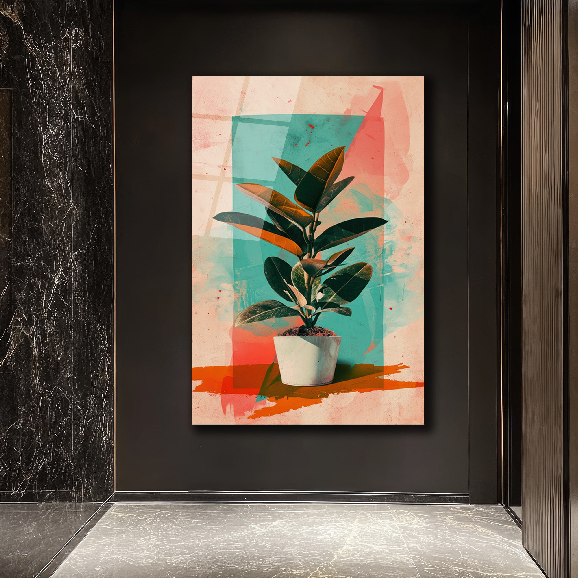 Sanatsal Ficus Cam Tablo: Modern Botanik Dokunuş