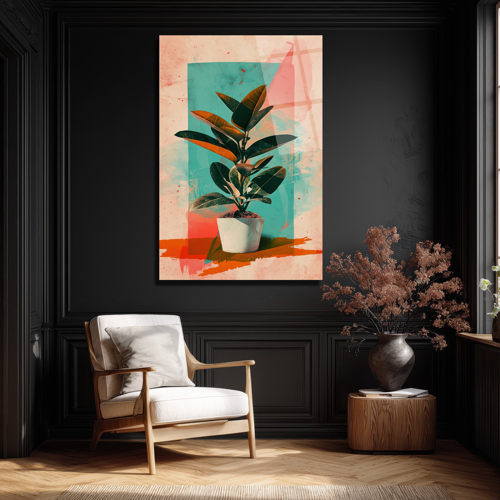Sanatsal Ficus Cam Tablo: Modern Botanik Dokunuş